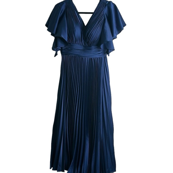 Mac duggal pleaded midi dress  flowwy sleeves built i bra size 6 cocktail party - Picture 4 of 16